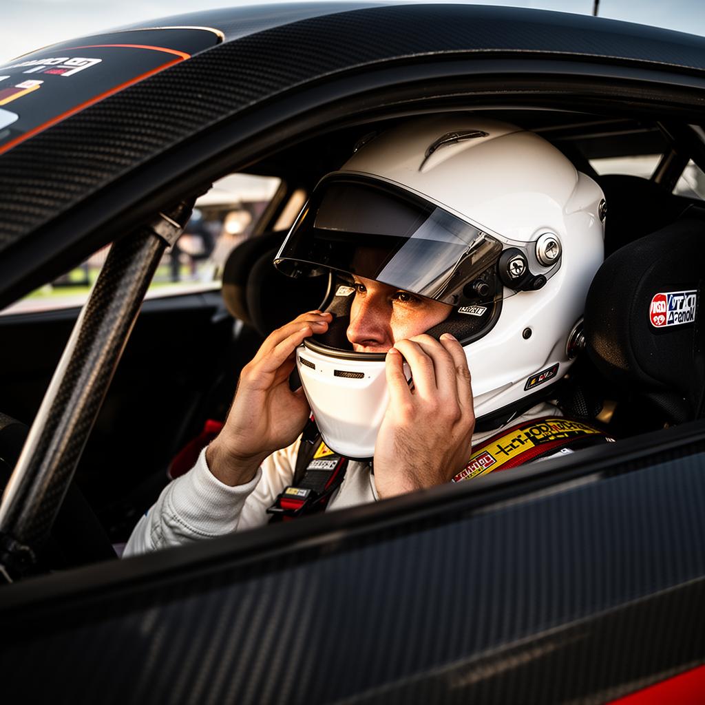 Driver putting on helmet