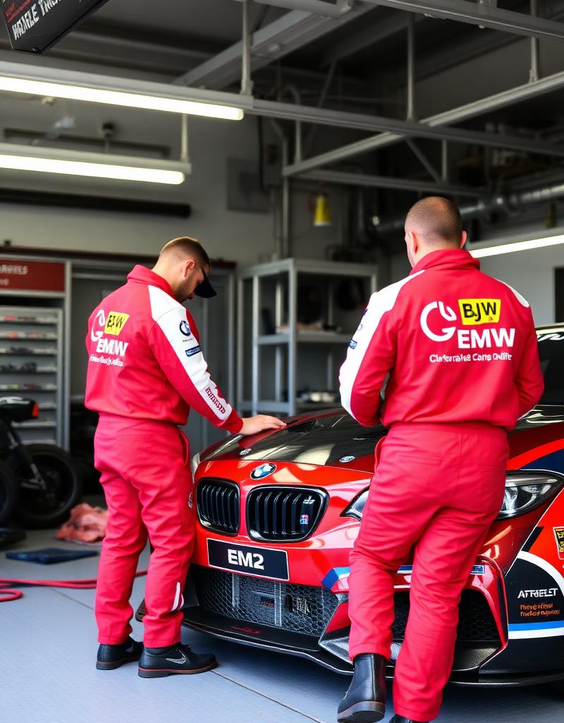 EJW Racing team engineers on the car